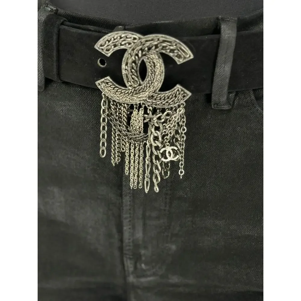 Chanel Ruthenium Chain-Fringe CC Belt – Black Suede – Very Good Condition